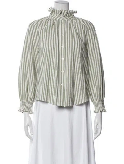Pre-owned Veronica Beard Striped Long Sleeve Blouse In White