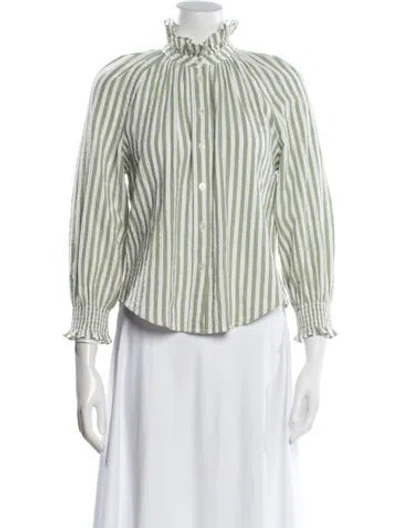 Pre-owned Veronica Beard Striped Long Sleeve Blouse In White