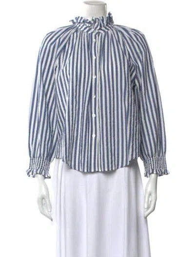 Pre-owned Veronica Beard Striped Long Sleeve Blouse In White