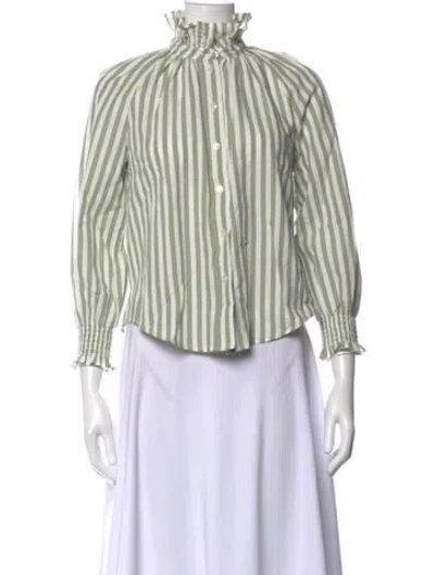 Pre-owned Veronica Beard Striped Long Sleeve Blouse In White
