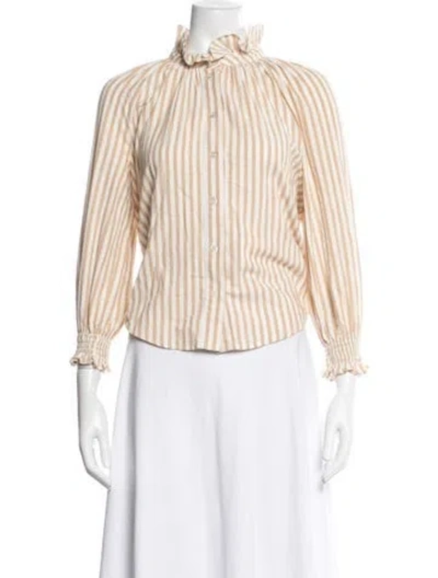 Pre-owned Veronica Beard Striped Long Sleeve Blouse In White