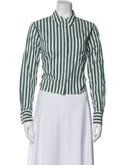 Pre-owned Veronica Beard Striped Long Sleeve Button-up Top In Blue