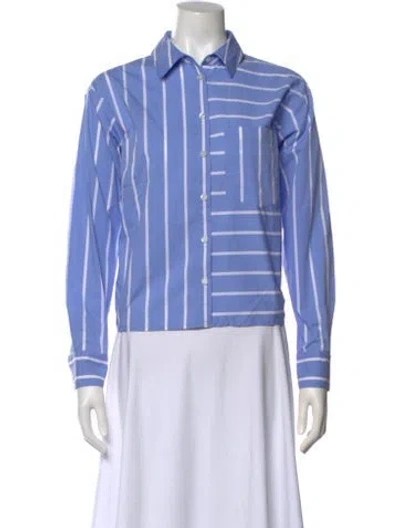 Pre-owned Veronica Beard Striped Long Sleeve Button-up Top In Blue
