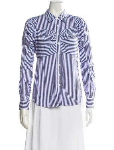 Pre-owned Veronica Beard Striped Long Sleeve Button-up Top In Blue