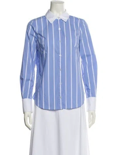Pre-owned Veronica Beard Striped Long Sleeve Button-up Top In Blue