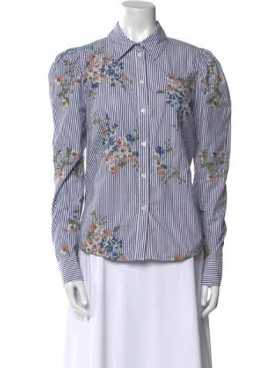 Pre-owned Veronica Beard Striped Long Sleeve Button-up Top In Blue