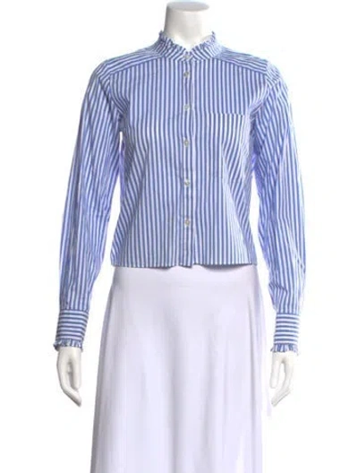 Pre-owned Veronica Beard Striped Long Sleeve Button-up Top In Blue