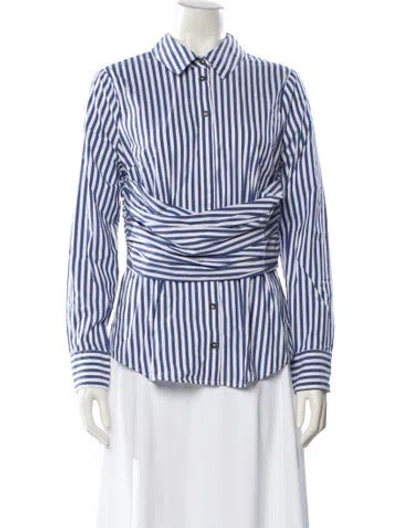 Pre-owned Veronica Beard Striped Long Sleeve Button-up Top In Blue