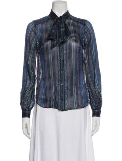 Pre-owned Veronica Beard Striped Long Sleeve Button-up Top In Blue