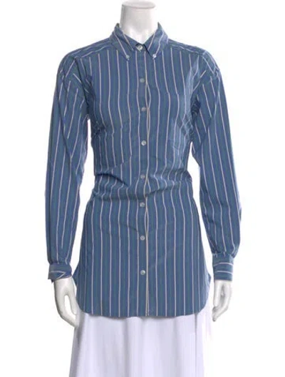Pre-owned Veronica Beard Striped Long Sleeve Button-up Top In Blue