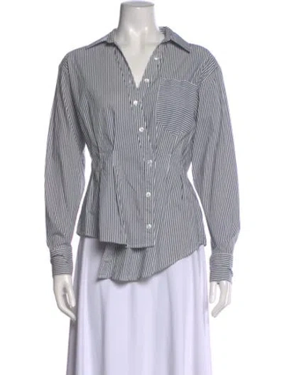 Pre-owned Veronica Beard Striped Long Sleeve Button-up Top In Blue