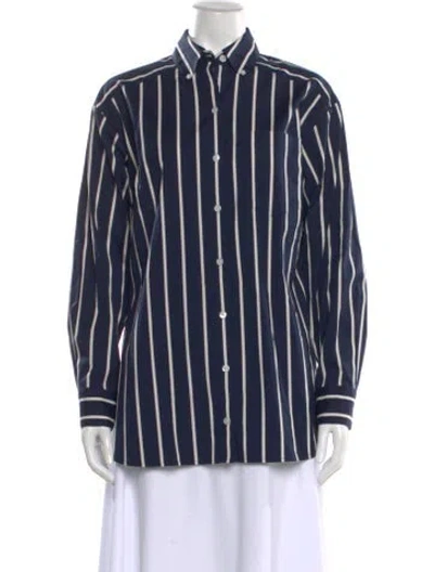 Pre-owned Veronica Beard Striped Long Sleeve Button-up Top In Blue