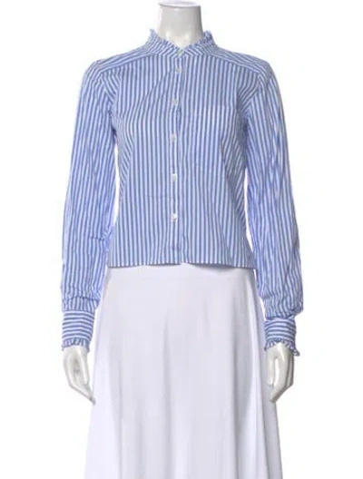 Pre-owned Veronica Beard Striped Long Sleeve Button-up Top In Blue