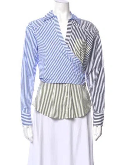 Pre-owned Veronica Beard Striped Long Sleeve Button-up Top In Blue