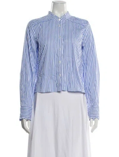 Pre-owned Veronica Beard Striped Long Sleeve Button-up Top In Blue