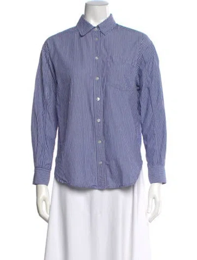 Pre-owned Veronica Beard Striped Long Sleeve Button-up Top In Blue