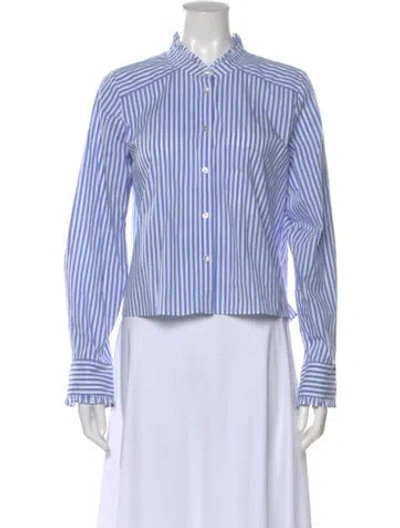 Pre-owned Veronica Beard Striped Long Sleeve Button-up Top In Blue