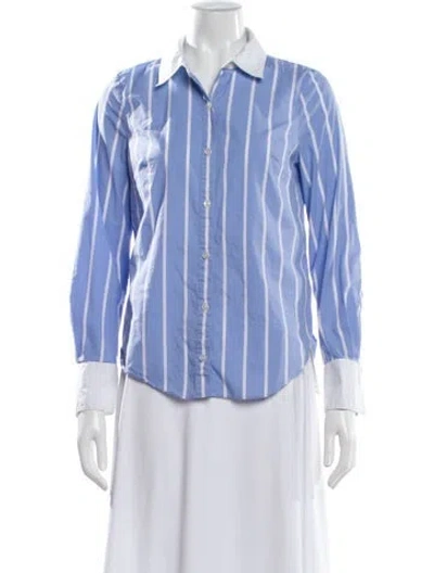 Pre-owned Veronica Beard Striped Long Sleeve Button-up Top In Blue