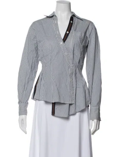 Pre-owned Veronica Beard Striped Long Sleeve Button-up Top In Blue