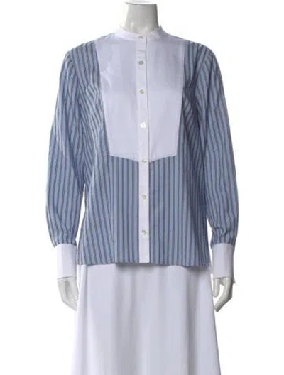 Pre-owned Veronica Beard Striped Long Sleeve Button-up Top In Blue