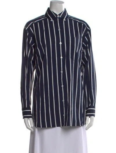 Pre-owned Veronica Beard Striped Long Sleeve Button-up Top In Blue