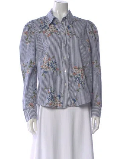 Pre-owned Veronica Beard Striped Long Sleeve Button-up Top In Blue