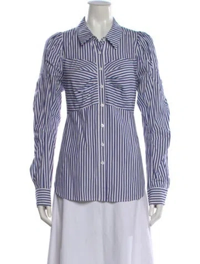 Pre-owned Veronica Beard Striped Long Sleeve Button-up Top In Blue