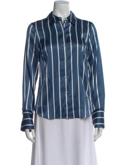 Pre-owned Veronica Beard Striped Long Sleeve Button-up Top In Blue