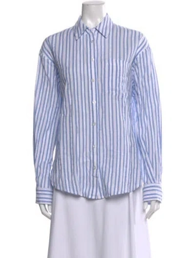 Pre-owned Veronica Beard Striped Long Sleeve Button-up Top In Blue