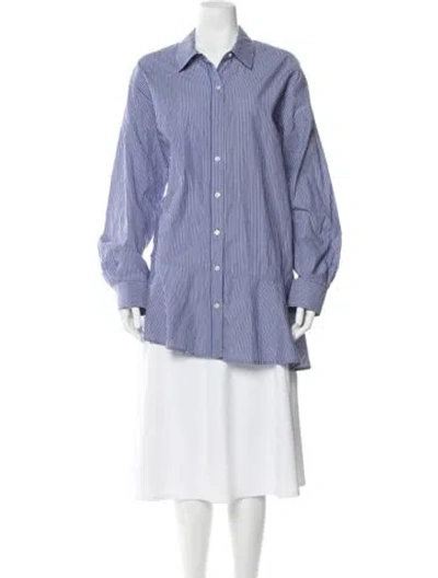 Pre-owned Veronica Beard Striped Long Sleeve Button-up Top In Blue
