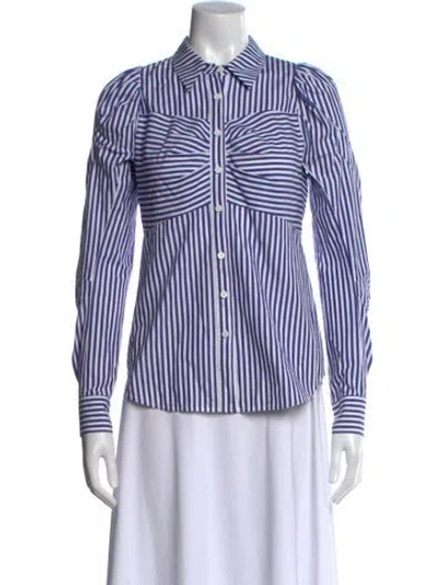 Pre-owned Veronica Beard Striped Long Sleeve Button-up Top In Blue