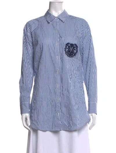 Pre-owned Veronica Beard Striped Long Sleeve Button-up Top In Blue