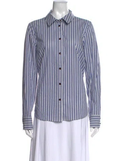 Pre-owned Veronica Beard Striped Long Sleeve Button-up Top In Blue