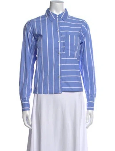 Pre-owned Veronica Beard Striped Long Sleeve Button-up Top In Blue