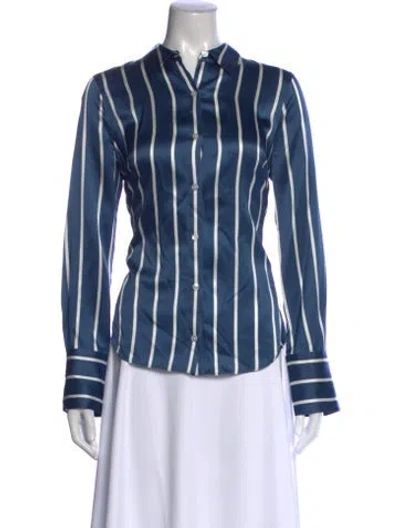 Pre-owned Veronica Beard Striped Long Sleeve Button-up Top In Blue