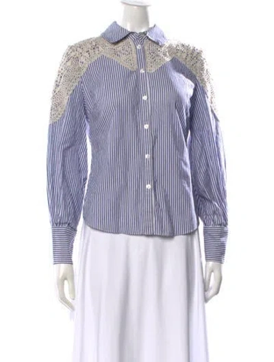 Pre-owned Veronica Beard Striped Long Sleeve Button-up Top In Blue