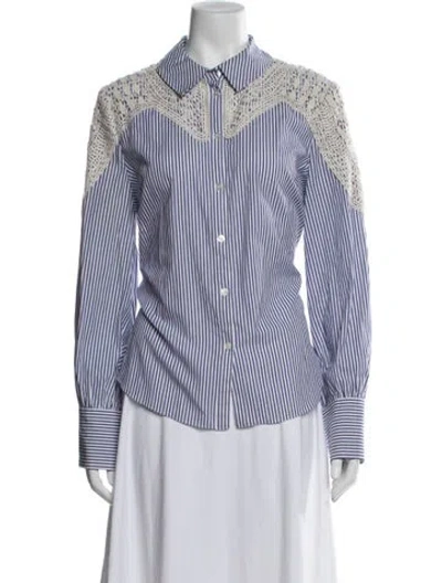 Pre-owned Veronica Beard Striped Long Sleeve Button-up Top In Blue