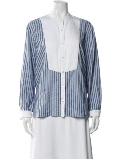 Pre-owned Veronica Beard Striped Long Sleeve Button-up Top In Blue