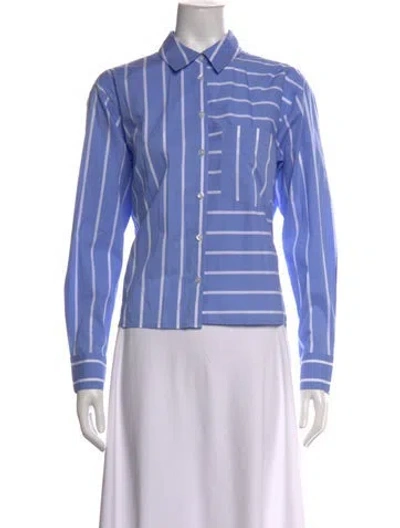 Pre-owned Veronica Beard Striped Long Sleeve Button-up Top In Blue