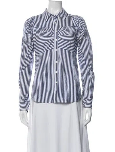 Pre-owned Veronica Beard Striped Long Sleeve Button-up Top In Blue