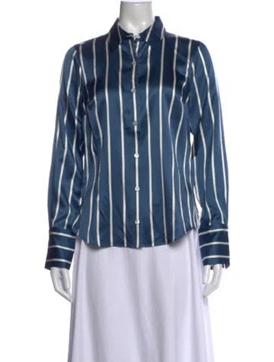 Pre-owned Veronica Beard Striped Long Sleeve Button-up Top In Blue
