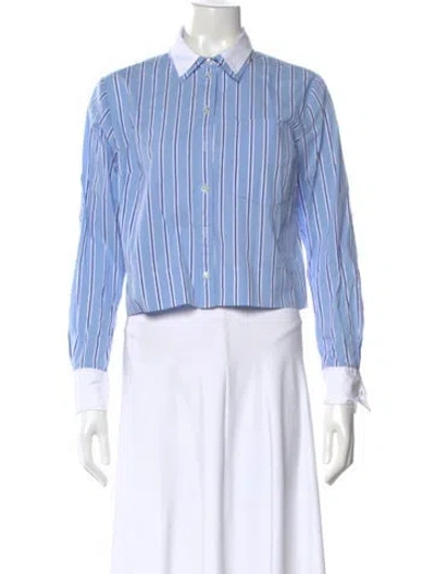 Pre-owned Veronica Beard Striped Long Sleeve Button-up Top In Blue