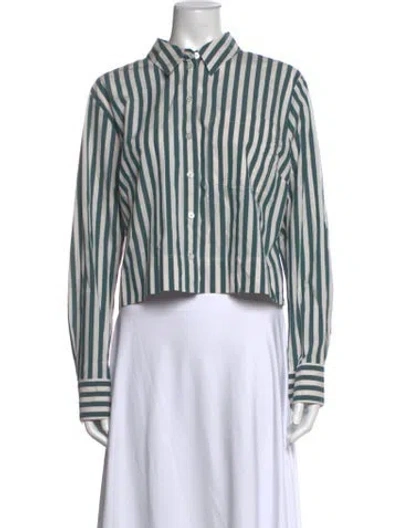 Pre-owned Veronica Beard Striped Long Sleeve Button-up Top In Blue