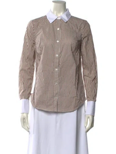 Pre-owned Veronica Beard Striped Long Sleeve Button-up Top In Brown