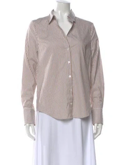 Pre-owned Veronica Beard Striped Long Sleeve Button-up Top In Brown