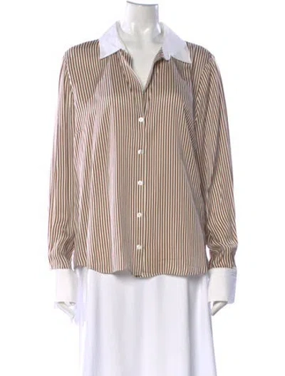 Pre-owned Veronica Beard Striped Long Sleeve Button-up Top In Brown