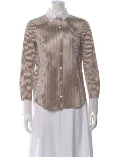 Pre-owned Veronica Beard Striped Long Sleeve Button-up Top In Brown