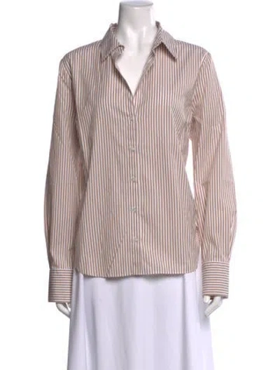 Pre-owned Veronica Beard Striped Long Sleeve Button-up Top In Brown