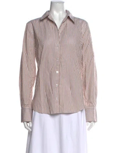 Pre-owned Veronica Beard Striped Long Sleeve Button-up Top In Brown