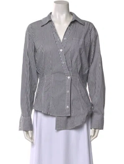 Pre-owned Veronica Beard Striped Long Sleeve Button-up Top In Gray